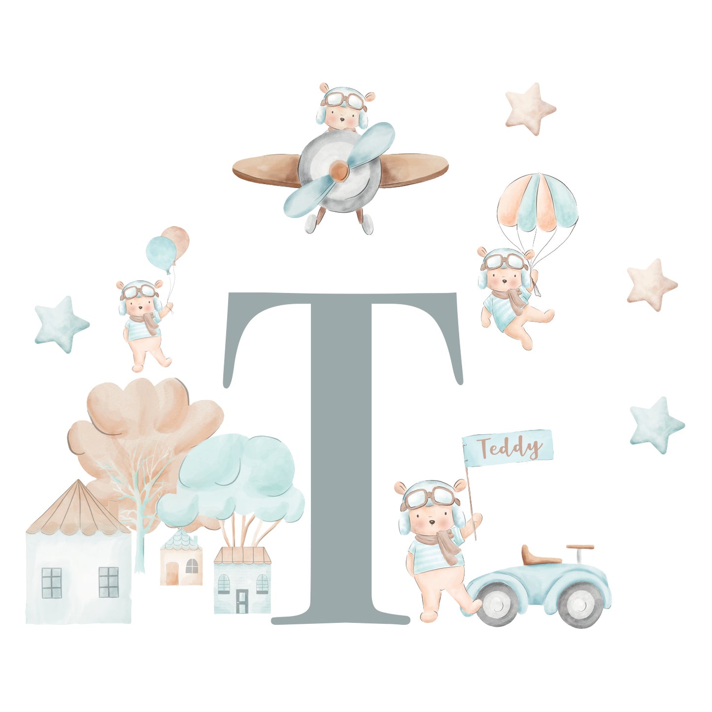 Personalised Teddy Bear Adventures Wall Sticker Set