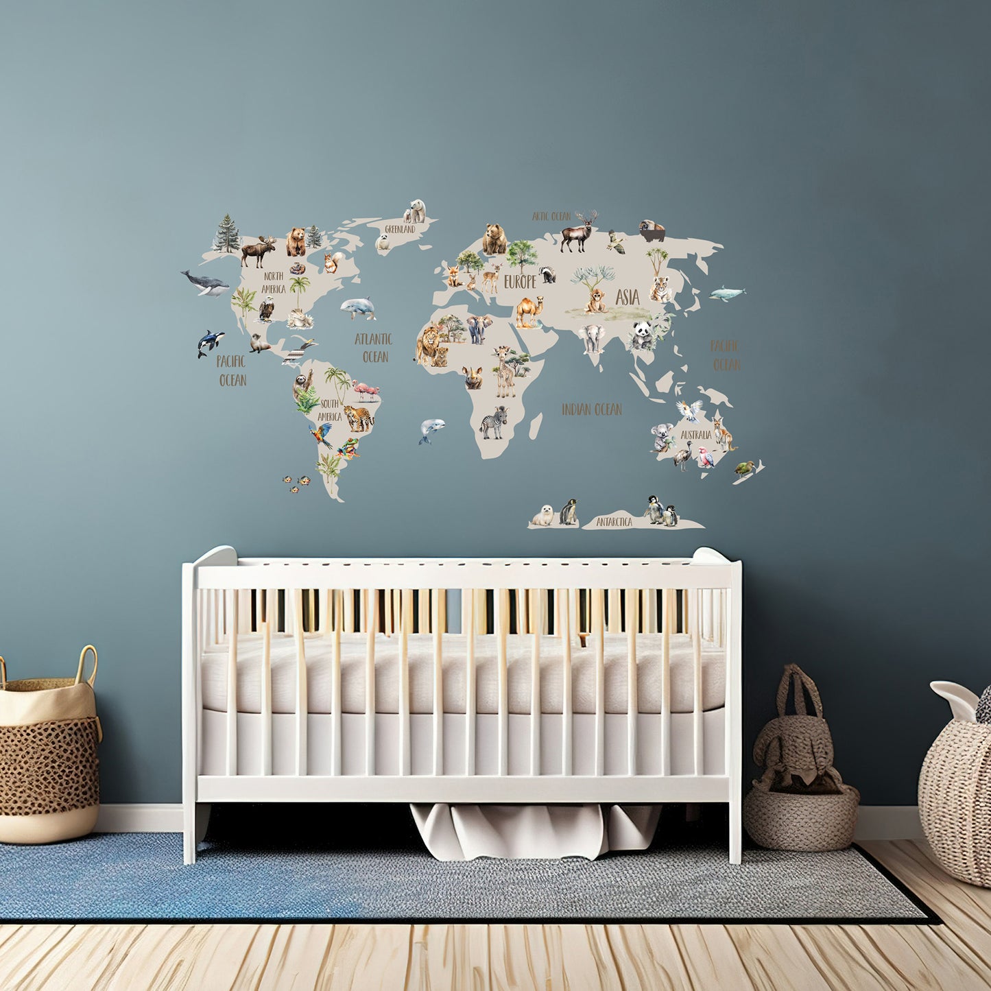 Animals of The World Map Wall Sticker Set