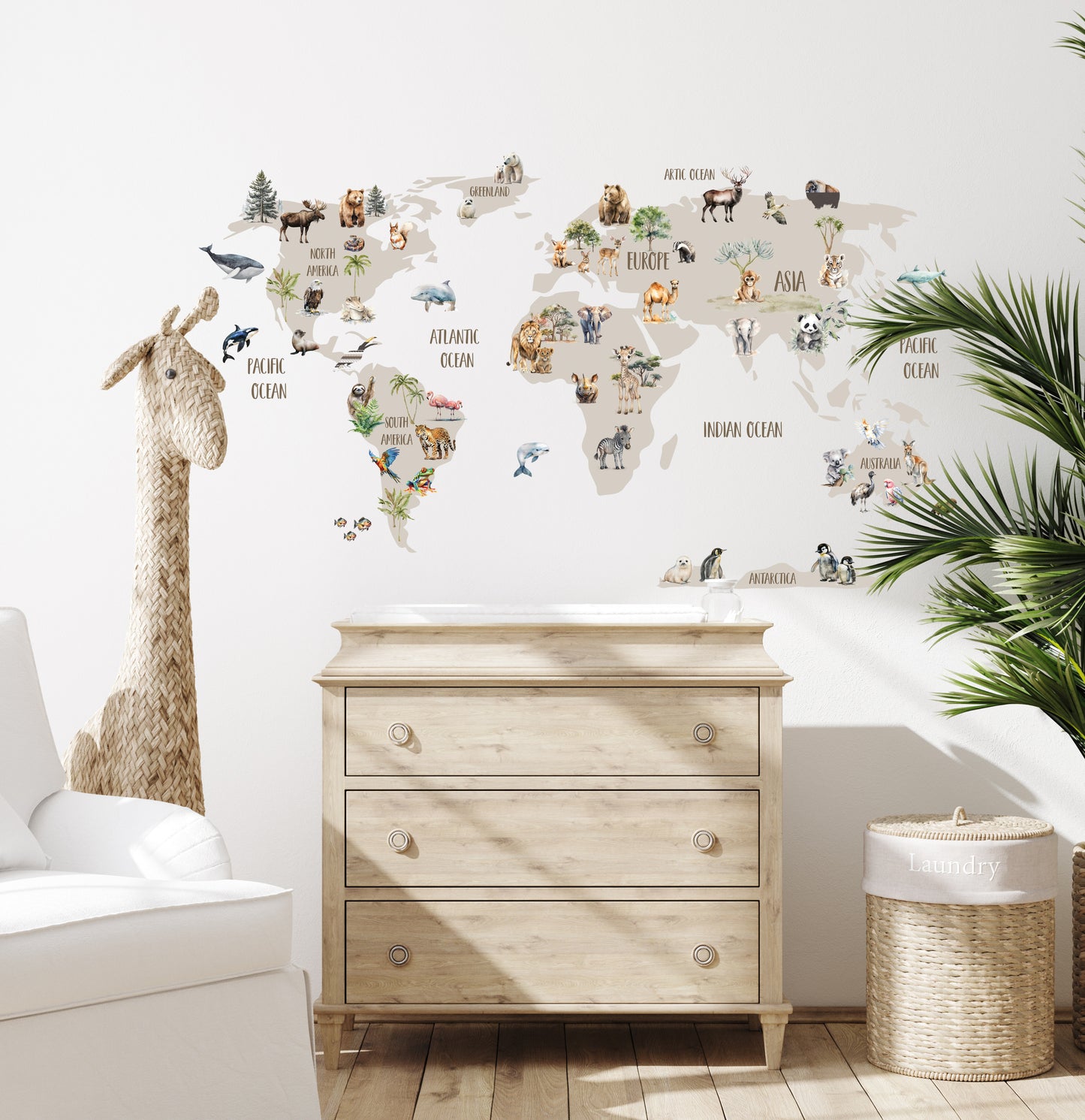 Animals of The World Map Wall Sticker Set