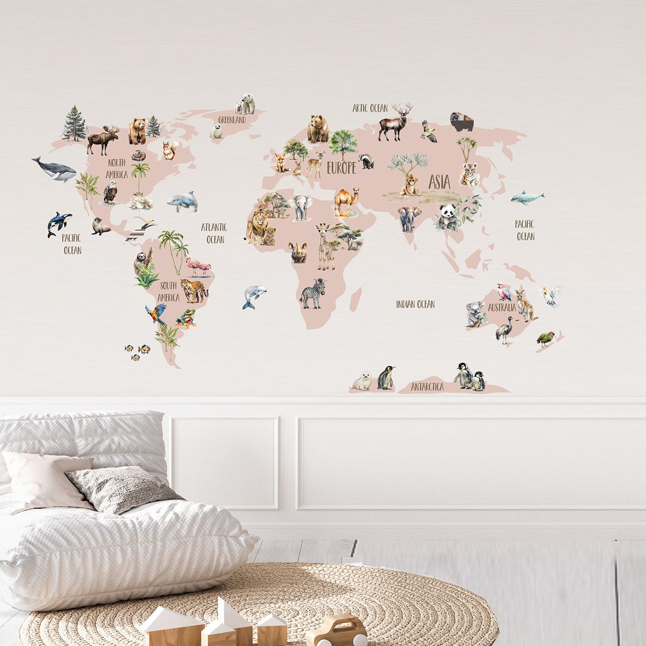 Animals of The World Map Wall Sticker Set