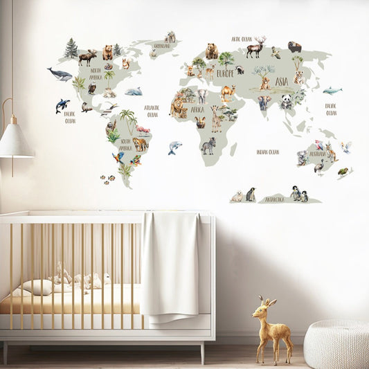 Animals of The World Map Wall Sticker Set