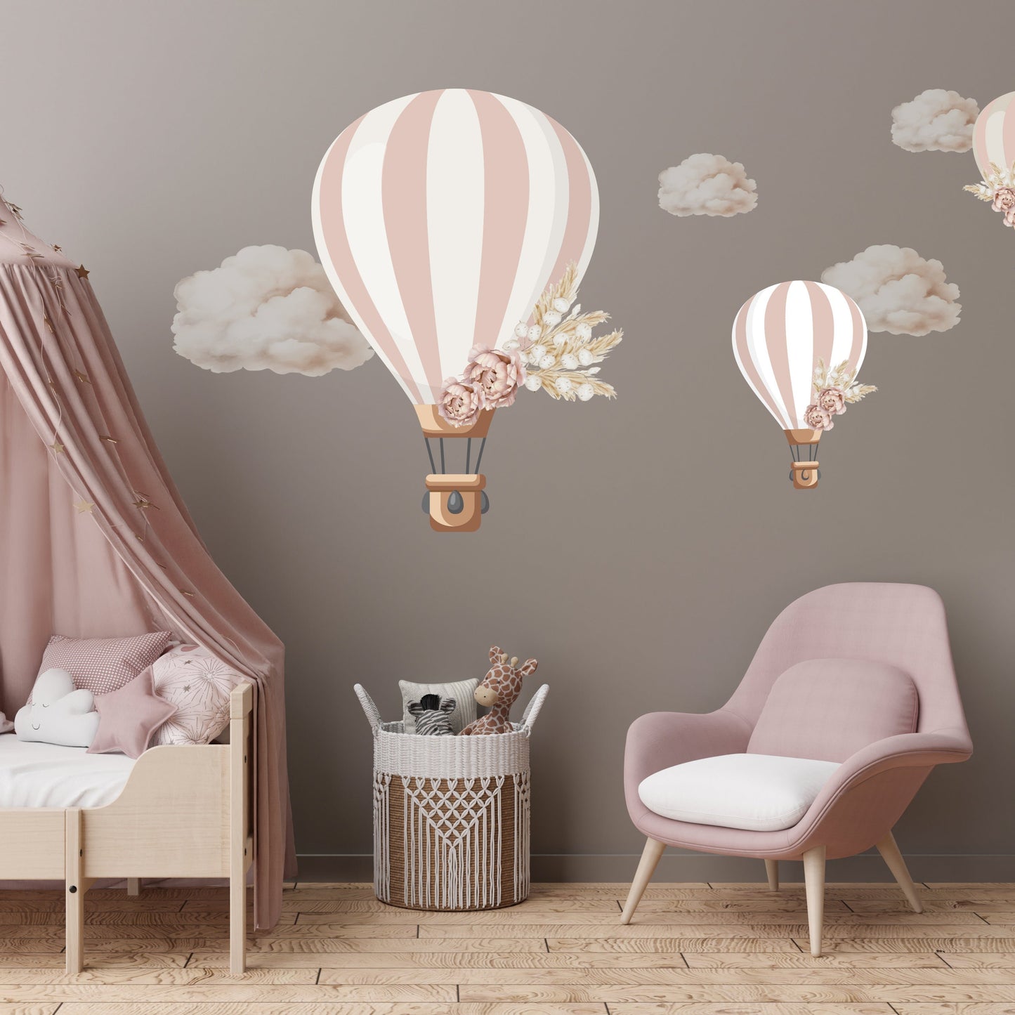 Floral Hot Air Balloon Large Wall Art Sticker