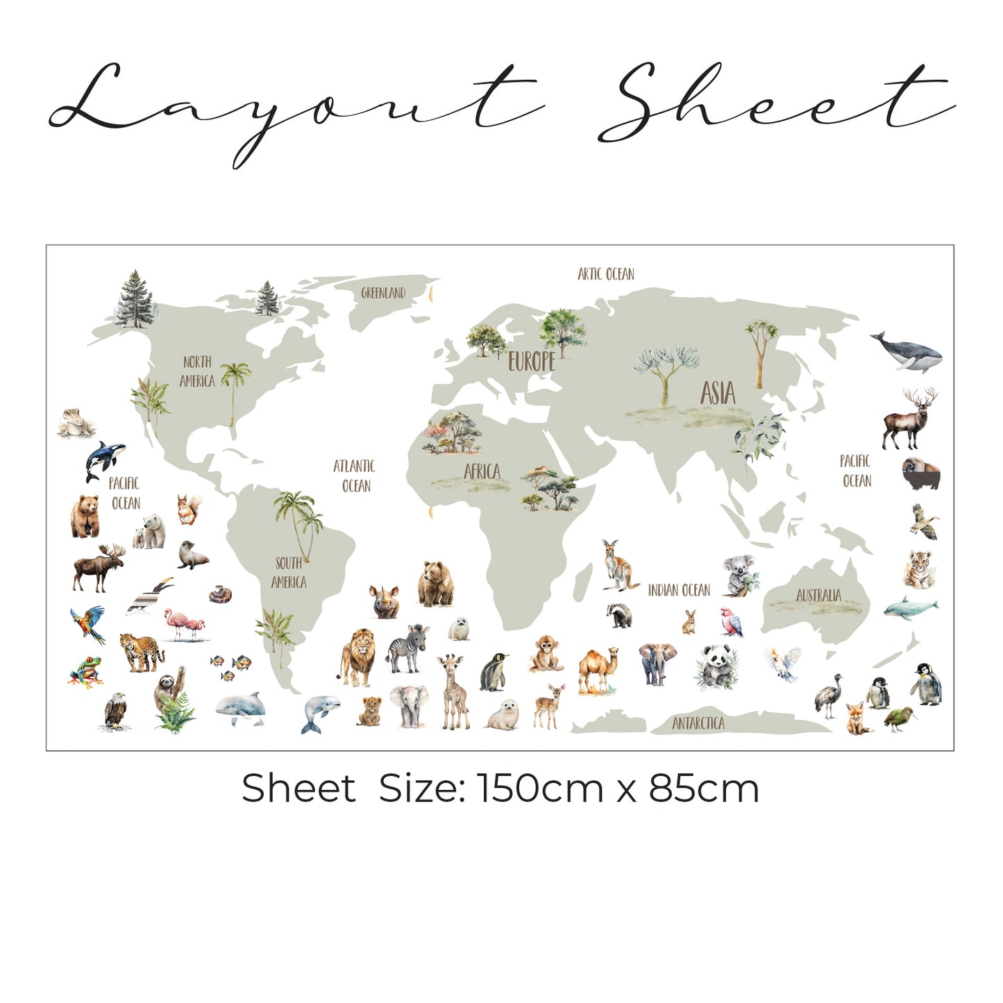 Animals of The World Map Wall Sticker Set