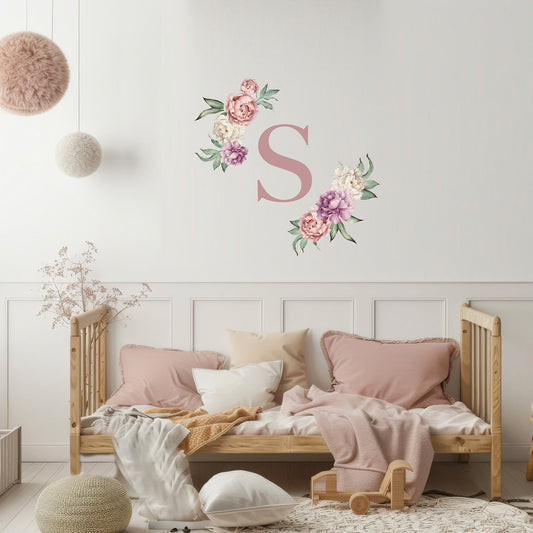 Peony Floral Initial Wall Sticker