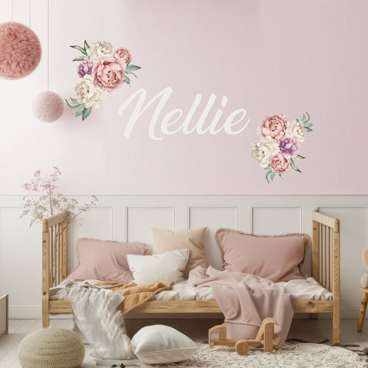 Peony Floral Personalised Name Wall Sticker