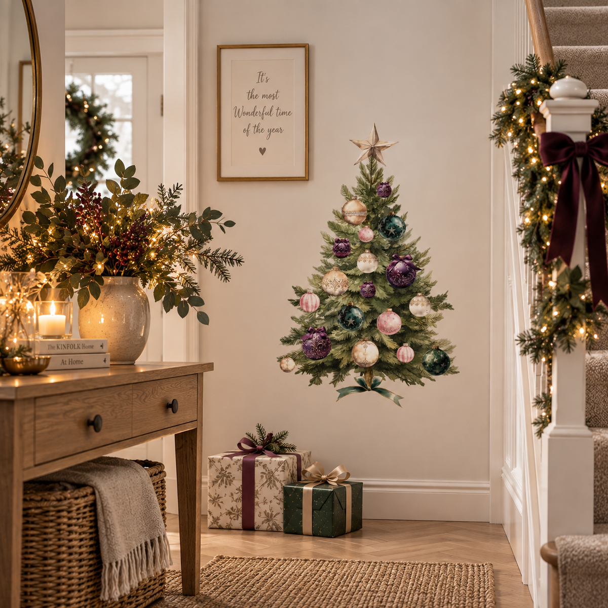 Traditional Christmas Tree & Decorations Wall Sticker Set