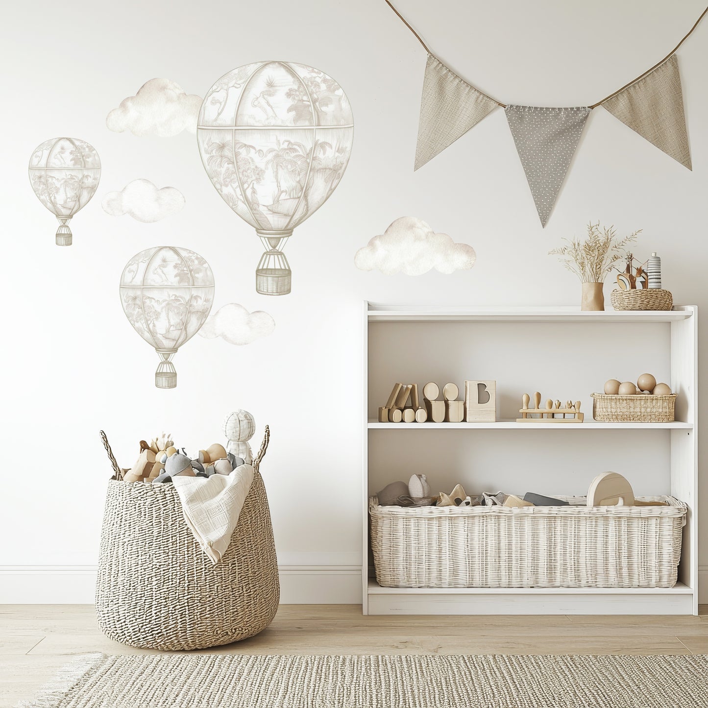 Vintage Safari Toile Hot Air Balloon Wall Sticker Set
