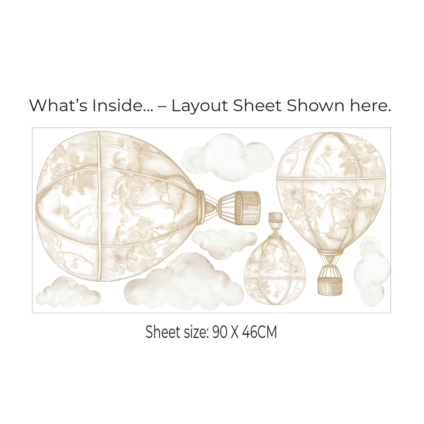 Vintage Safari Toile Hot Air Balloon Wall Sticker Set