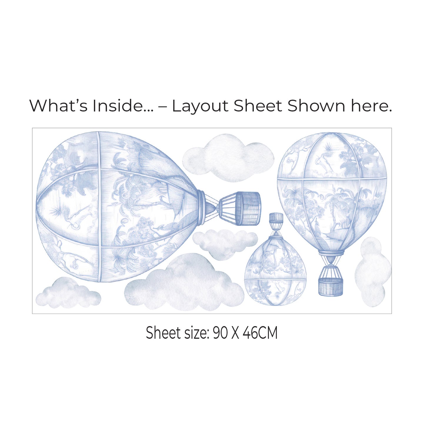 Vintage Safari Toile Hot Air Balloon Wall Sticker Set