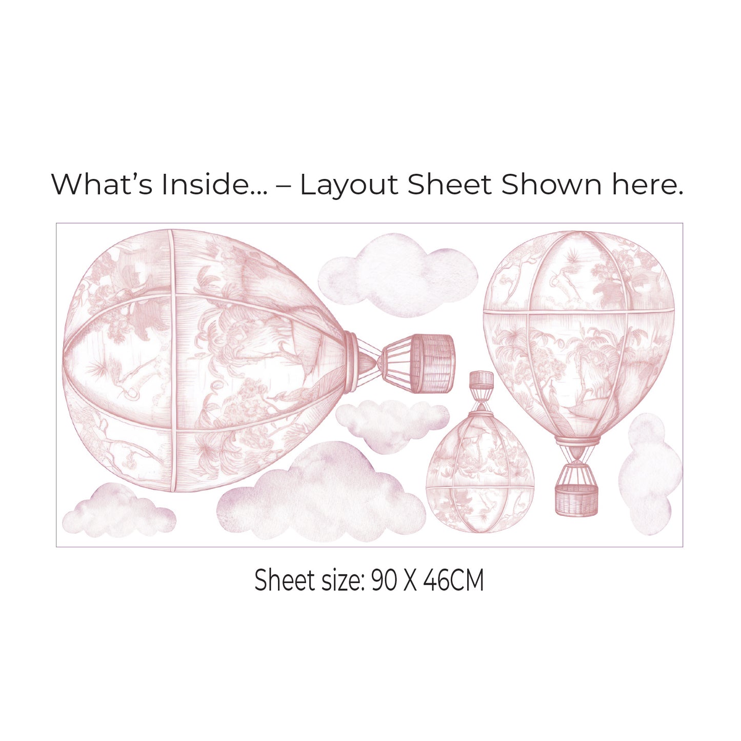 Vintage Safari Toile Hot Air Balloon Wall Sticker Set