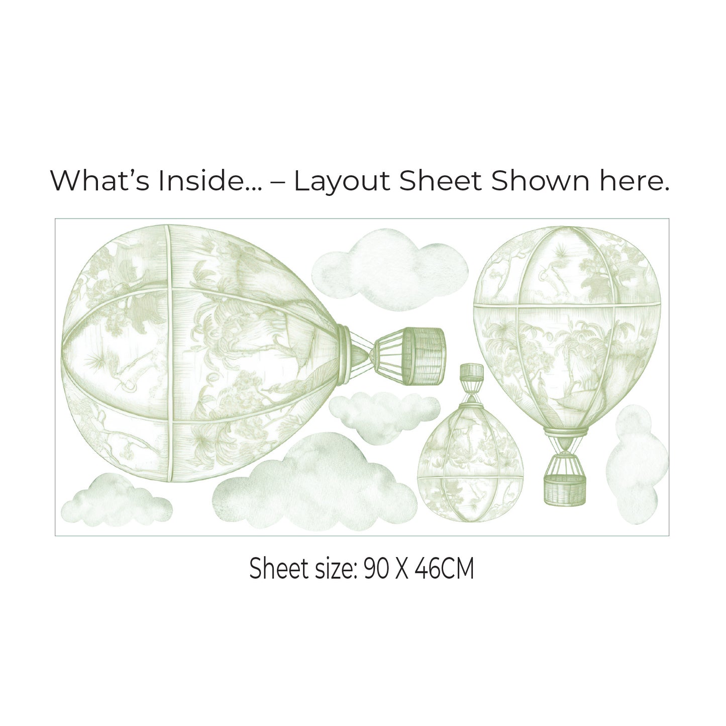 Vintage Safari Toile Hot Air Balloon Wall Sticker Set